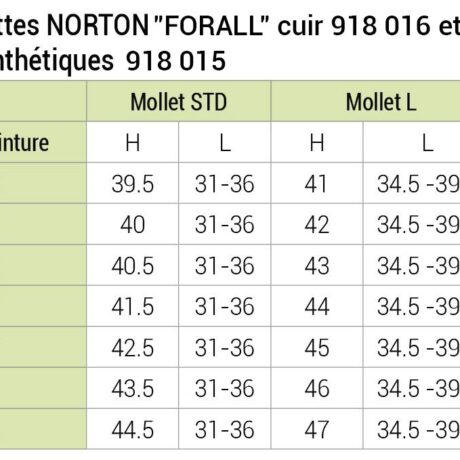 tailles de bottes forall norton